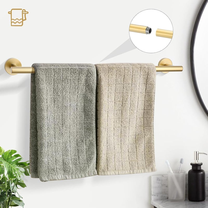 TURS Brushed Gold 5 Piece Bathroom Hardware Set, SUS304 Stainless Steel 24 Inch Bath Towel Bar Set, Round Bathroom Accessories Kit Wall Mounted - Image 2